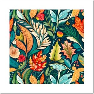 Modern Floral Pattern With Fall Leaves Flowers And Berries Posters and Art